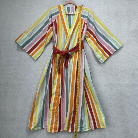 Atlantic pacific X Lake Striped Robe Women Small Multicolor Belted Kimono V Neck - Picture 2 of 7